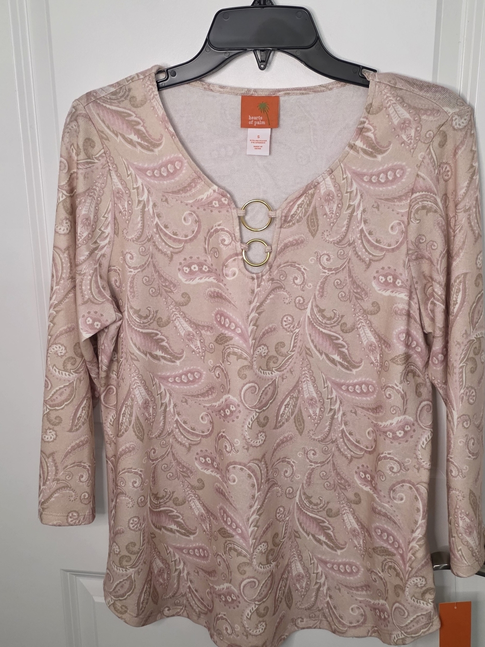 hearts of palm Blush Paisley Long Sleeve Top with Gold Rings